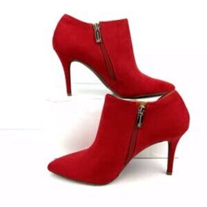 Jessica Simpson Heels - Women's Size 8 M Red Suede Booties Side Zip Stiletto